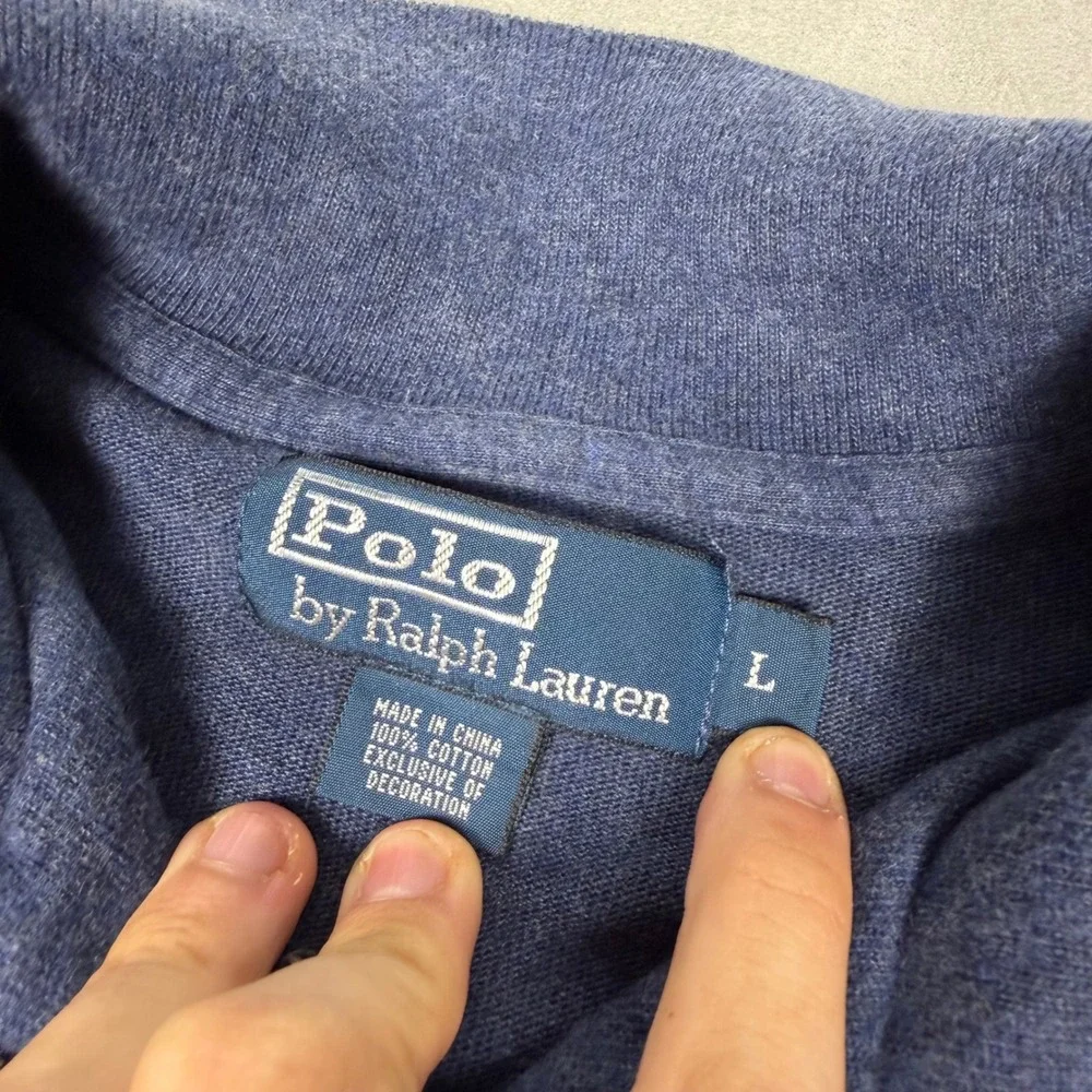 90s Mens Polo Ralph Lauren Elbow Patch Quarter Zip Pullover Blue Large
